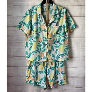 Tabitha Webb Lemon and Orange Pajama Outfit 2 Piece Set Shorts Size Large
